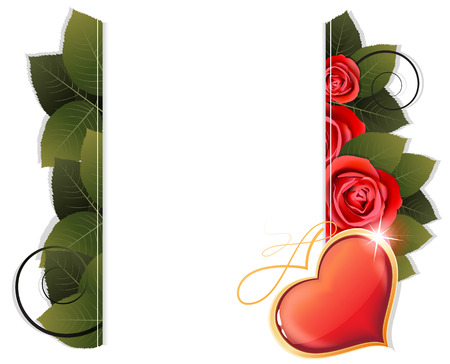 Valentine heart and roses with lives on a white background. Valentines day greeting cardのイラスト素材