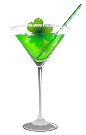 St. Patrick's day cocktail with clover and straw on white backgroundのイラスト素材