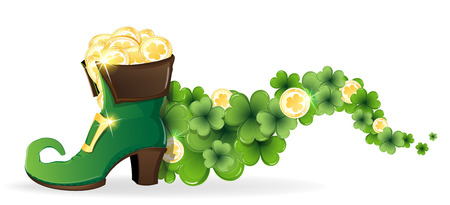 Leprechaun shoe with gold coins on clover waveのイラスト素材
