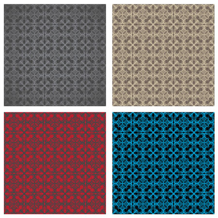 Gray, beige, red and blue seamless gothic patternのイラスト素材