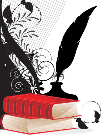 Hardcover books on a floral silhouettes background. のイラスト素材