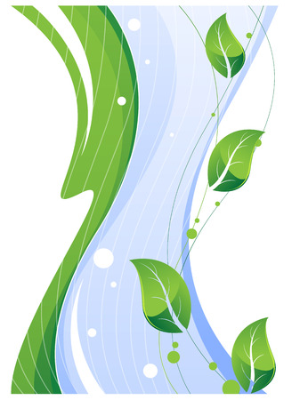  Green leaves on abstract blue and green background. Conceptual background.のイラスト素材