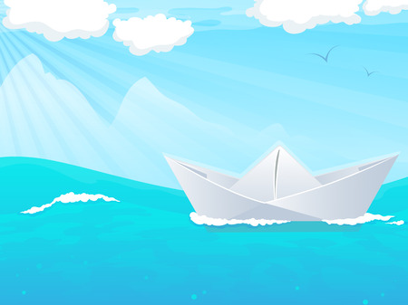 Paper boat floating in the ocean. Abstract Seascapeのイラスト素材