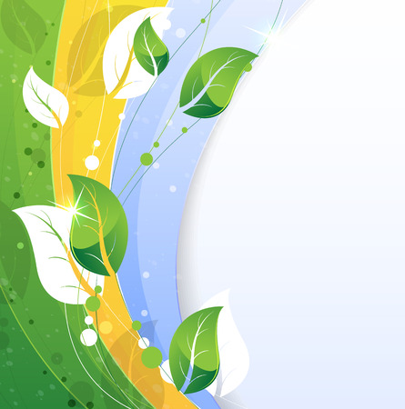  Green and white leaves on an abstract striped background. Conceptual background.のイラスト素材
