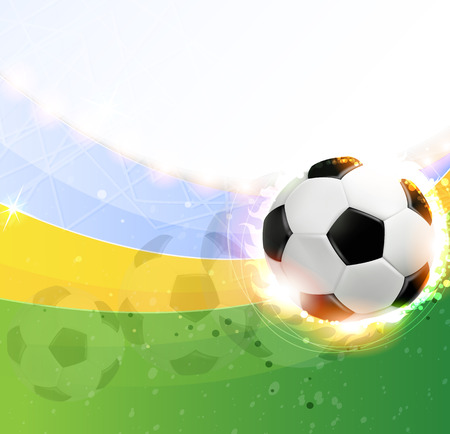 Soccer ball illuminated by spotlights on a green backgroundのイラスト素材