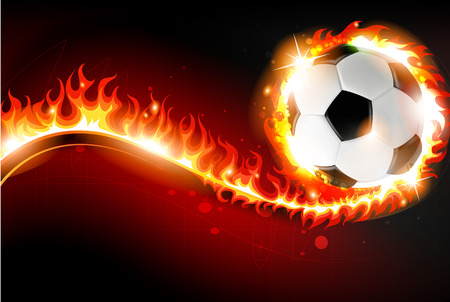Burning soccer ball on a red background with abstract fireのイラスト素材