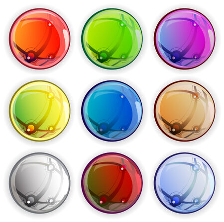 Collection of brightly colored glossy web buttons with abstract elements inside
のイラスト素材