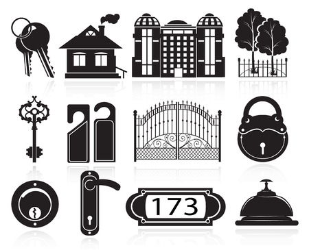 House and hotel symbols. Black icons on white background  のイラスト素材
