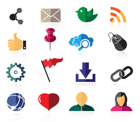  Social network icon set.  Sixteen color icons on a white backgroundのイラスト素材
