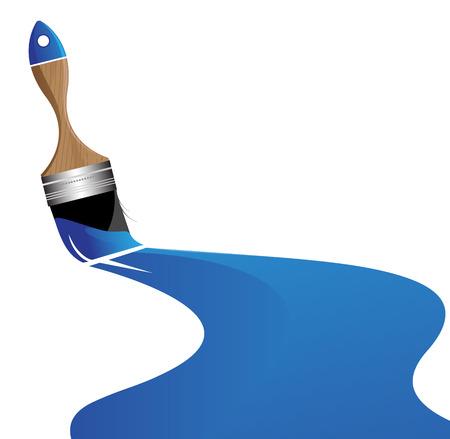 Brush and blue paint stain on a white backgroundのイラスト素材