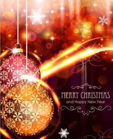 Abstract holiday background with sparkles, snowflakes and Christmas ballsのイラスト素材