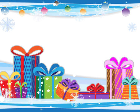 Christmas gifts and decorations on blue abstract backgroundのイラスト素材