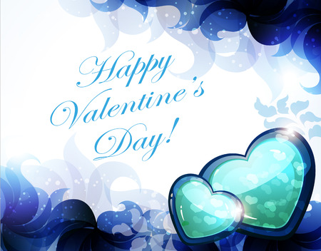 Valentines day hearts on abstract blue background. Valentine cardのイラスト素材