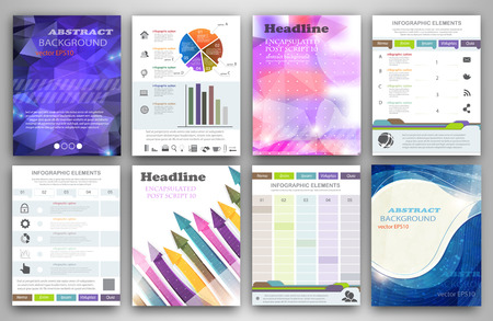 Vector set of flyer and brochure design templates.  Business technology internet and networking  abstract  backgrounds.  Concept backgrounds for web and mobile applications.のイラスト素材