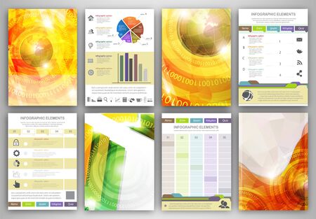 Vector set of flyer and brochure design templates.  Business technology internet and networking  abstract  backgrounds.  Concept backgrounds for web and mobile applications.のイラスト素材