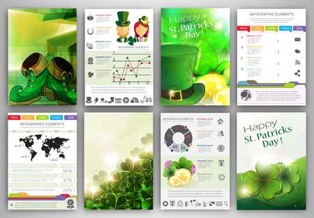 St. Patrick's Day vector set of flyer and brochure design templates.  Business technology internet and networking  abstract  backgrounds.  Concept backgrounds for web and mobile applications.のイラスト素材