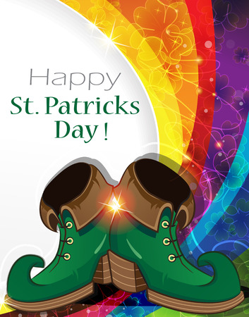 Leprechaun shoes on rainbow background. St. Patrick's Day abstract backgroundのイラスト素材