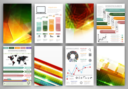 Concept vector set of flyer and brochure design templates.  Business technology internet and networking  abstract  backgrounds. Creative icons and backgrounds for web and mobile applications.のイラスト素材