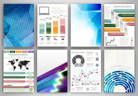 Concept vector set of flyer and brochure design templates.  Business technology internet and networking  abstract  backgrounds. Creative icons and backgrounds for web and mobile applications.のイラスト素材