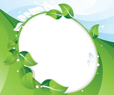Branch with green leaves and round place for text. Abstract environmental backgroundのイラスト素材