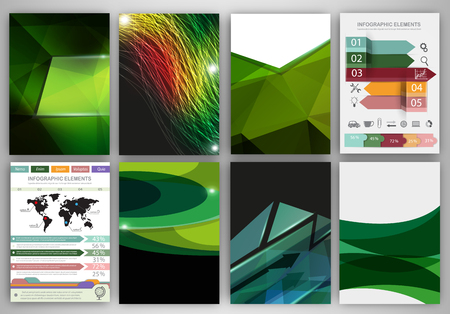 Abstract vector backgrounds and brochures for web and mobile applications. Business and technology infographic, icons, creative template design for presentation, poster, cover, booklet, banner.のイラスト素材