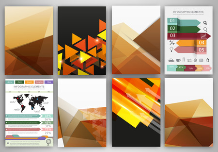 Abstract vector backgrounds and brochures for web and mobile applications. Business and technology infographic, icons, creative template design for presentation, poster, cover, booklet, banner.のイラスト素材
