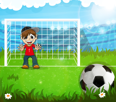 Goalkeeper stands in the football gate and waits for hitting the ballのイラスト素材