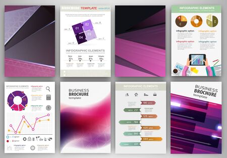 Abstract vector backgrounds and brochures for web and mobile applications. Business and technology infographic, icons, creative template design for presentation, poster, cover, booklet, banner.のイラスト素材