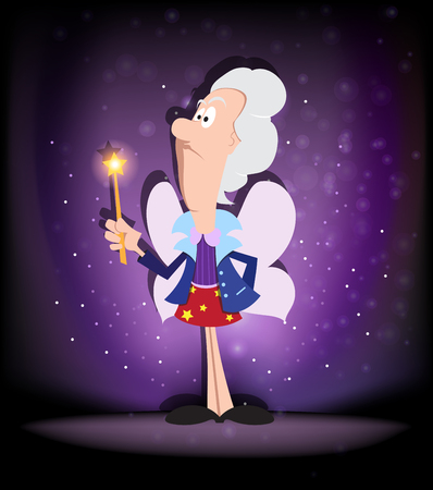 Fairy godmother with magic wand on a glowing background. Halloween characterのイラスト素材