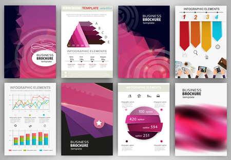 Abstract vector backgrounds and brochures for web and mobile applications. Business and technology infographic, icons, creative template design for presentation, poster, cover, booklet, banner.のイラスト素材