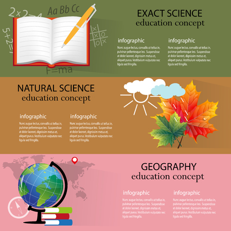 School science theme backgrounds. Education concept illustration for web design, layout, banner, diagram, infographics.のイラスト素材