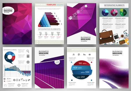 Abstract vector backgrounds and brochures for web and mobile applications. Business and technology infographic, icons, creative template design for presentation, poster, cover, booklet, banner.のイラスト素材