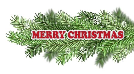 Christmas greeting and Christmas branches on white backgroundのイラスト素材