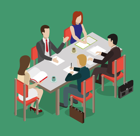 Business team sitting at the table and discussing a new project. Business concept. 
Flat style illustrationのイラスト素材