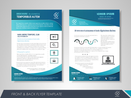 Front and back page brochure design with business icons and infographic elements.のイラスト素材