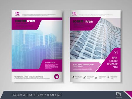 Purple annual report brochure flyer design template. Leaflet cover presentation abstract background for business, magazines, posters, booklets, banners. Layout in A4 size. Easily editable vector format.のイラスト素材