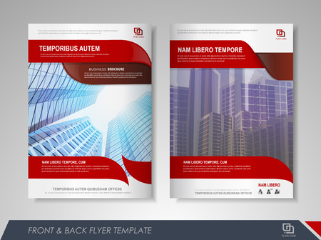 Red annual report brochure flyer design template. Leaflet cover presentation abstract background for business, magazines, posters, booklets, banners. Layout in A4 size. Easily editable vector format.のイラスト素材