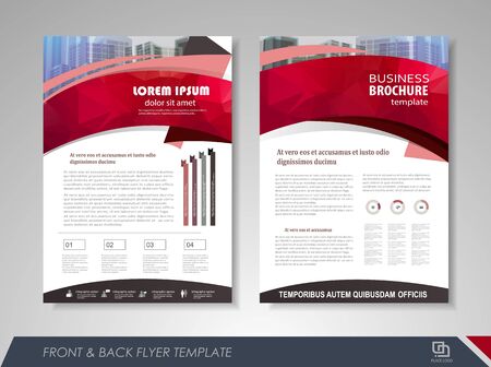 Red annual report brochure flyer design template. Leaflet cover presentation abstract background for business, magazines, posters, booklets, banners. Layout in A4 size. Easily editable vector format.のイラスト素材