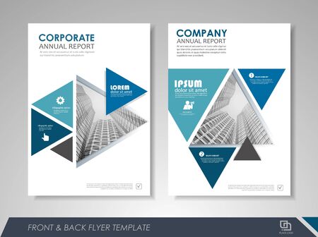 Blue annual report brochure flyer design template. Leaflet cover presentation abstract background for business, magazines, posters, booklets, banners. Layout in A4 size. Easily editable vector format.のイラスト素材