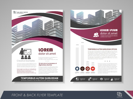 Purple annual report brochure flyer design template. Leaflet cover presentation abstract background for business, magazines, posters, booklets, banners. Layout in A4 size. Easily editable vector format.のイラスト素材