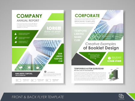Green annual report brochure flyer design template. Leaflet cover presentation abstract background for business, magazines, posters, booklets, banners. Layout in A4 size. Easily editable vector format.のイラスト素材