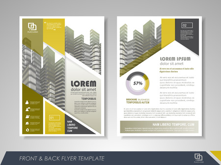 Yellow annual report brochure flyer design template. Leaflet cover presentation abstract background for business, magazines, posters, booklets, banners. Layout in A4 size. Easily editable vector format.のイラスト素材
