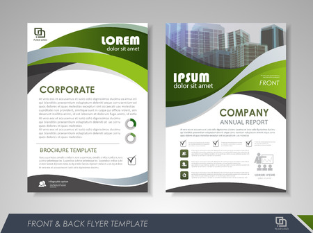 Green annual report brochure flyer design template. Leaflet cover presentation abstract background for business, magazines, posters, booklets, banners. Layout in A4 size. Easily editable vector format.のイラスト素材