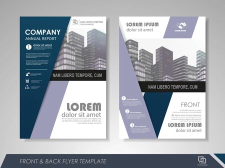 Blue annual report brochure flyer design template. Leaflet cover presentation abstract background for business, magazines, posters, booklets, banners. Layout in A4 size. Easily editable vector format.のイラスト素材
