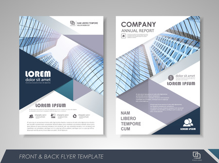 Blue annual report brochure flyer design template. Leaflet cover presentation abstract background for business, magazines, posters, booklets, banners. Layout in A4 size. Easily editable vector format.のイラスト素材