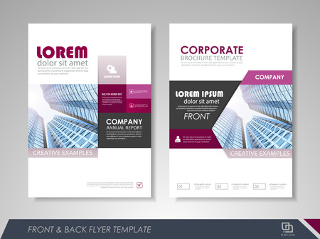 Purple abstract brochure annual report flyer design vector template, Leaflet cover presentation abstract flat business background for posters, booklets, banners. Layout in A4 size.のイラスト素材