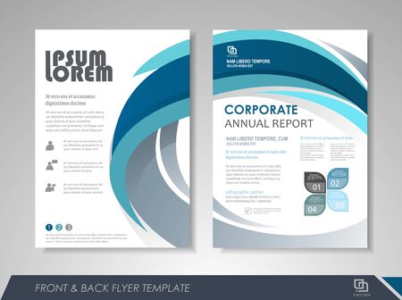 Blue annual report brochure flyer design template. Leaflet cover presentation abstract background for business, magazines, posters, booklets, banners. Layout in A4 size. Easily editable vector format.のイラスト素材
