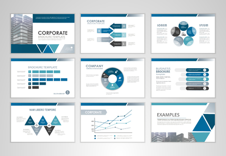 Blue layout brochure design, brochure template for business presentation,  brochure annual report, flyer and  leaflet cover with  Infographic brochure elements for business data visualization.のイラスト素材