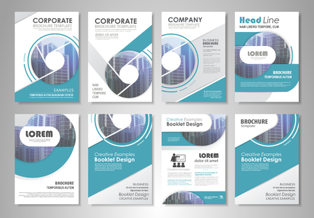 Blue presentation template set for business annual report, corporate marketing, corporate report, creative and leaflet, advertising, brochure, banner, slideshow, booklet, background.のイラスト素材
