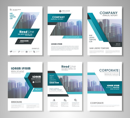 Blue presentation template set for business annual report, corporate marketing, corporate report, creative and leaflet, advertising, brochure, banner, slideshow, booklet, background.のイラスト素材
